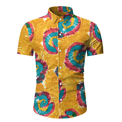 

Men's Daily Weekend Basic / Elegant Shirt - Geometric / Color Block Yellow