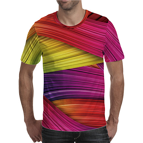 

Men's Holiday Going out Street chic / Exaggerated T-shirt - Geometric / Color Block / 3D Print Rainbow