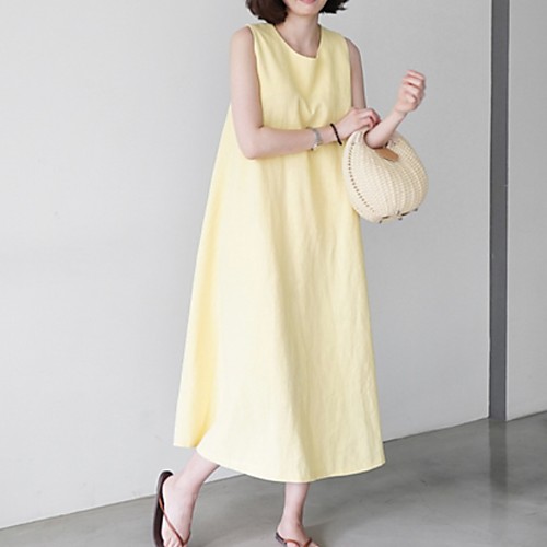 

Women's Yellow White Dress Loose Solid Color S M Loose