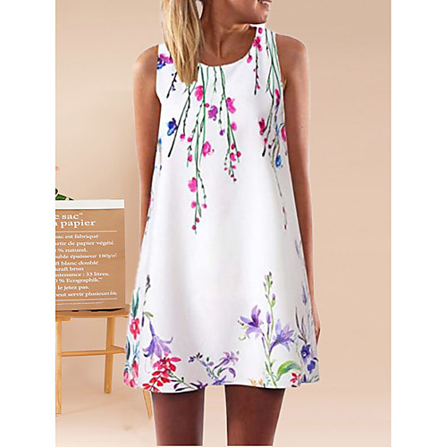 

Women's White Dress Shift Floral S M