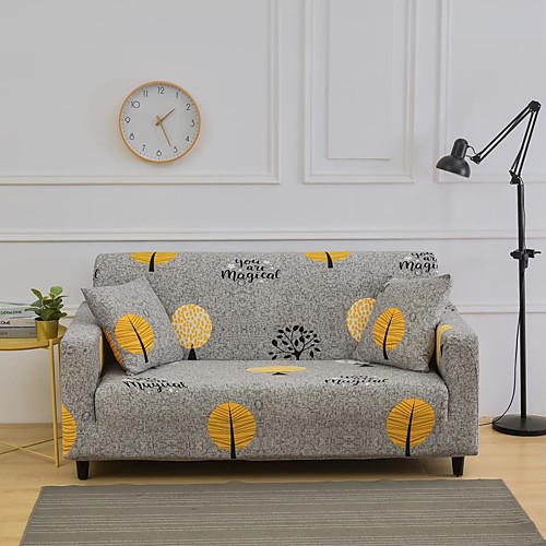 

Grey Leaves Print Dustproof All-powerful Slipcovers Stretch Sofa Cover Super Soft Fabric Couch Cover with One Free Pillow Case