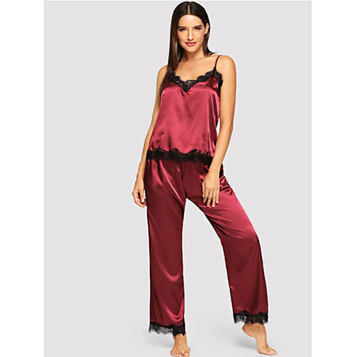 

Women's Deep V Suits Pajamas Solid Colored