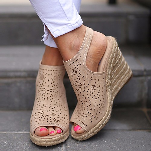 

Women's Sandals Wedge Heel Open Toe PU Summer Beige