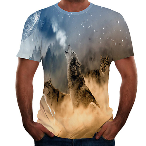 

Men's Daily Basic T-shirt - Color Block / 3D Print Light Brown