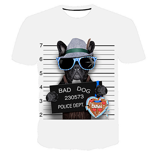 

Men's Daily Going out Punk & Gothic T-shirt - Striped / 3D / Animal Dog, Print Beige