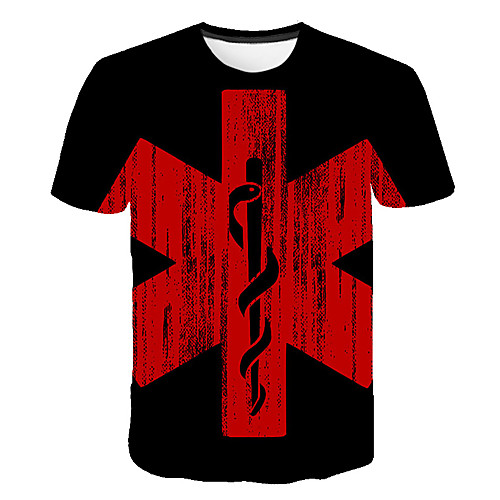 

Men's Daily Going out Basic T-shirt - 3D / Graphic / Letter Print Red