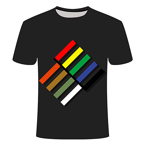 

Men's Daily Going out Basic T-shirt - Striped / Color Block / 3D Print Black