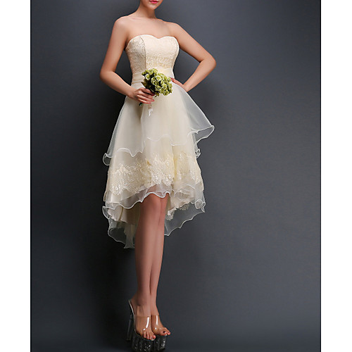 

A-Line Strapless Asymmetrical Polyester Sexy / White Graduation / Cocktail Party Dress with Appliques / Tier 2020