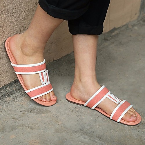

Women's Flats Flat Heel Open Toe PU Summer Dark Brown / Pink / White