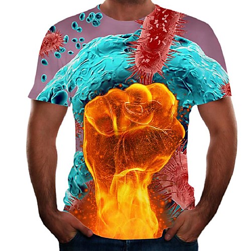 

Men's Daily Going out Basic / Street chic T-shirt - Color Block / Flame / Simulation Print Rainbow