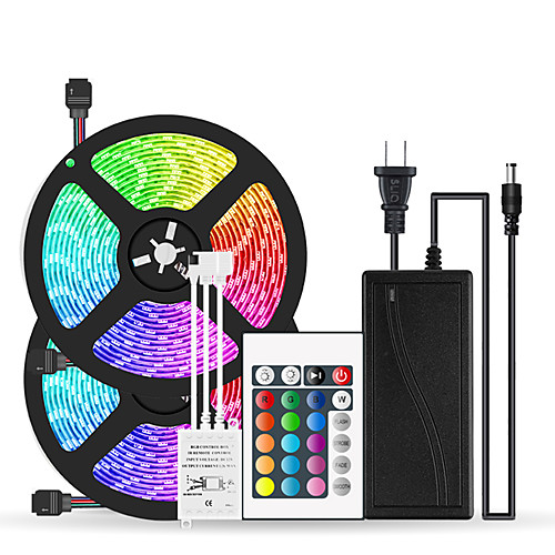 

2x5M Flexible LED Light Strips / Light Sets / RGB Strip Lights 600 LEDs SMD5050 10mm 1 24Keys Remote Controller / 1 x 10A power adapter 1 set Multi Color Waterproof / Cuttable / Party 12 V
