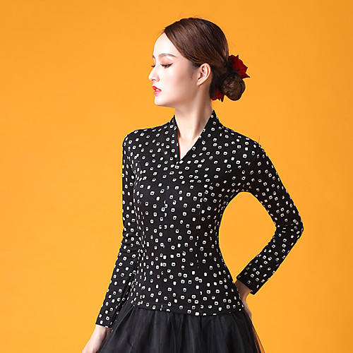 

Ballroom Dance Tops Women's Performance Ice Silk Pattern / Print / Ruching Long Sleeve Top