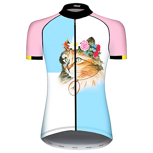 

21Grams Women's Short Sleeve Cycling Jersey 100% Polyester BluePink Cat Animal Floral Botanical Bike Jersey Top Mountain Bike MTB Road Bike Cycling UV Resistant Breathable Quick Dry Sports Clothing