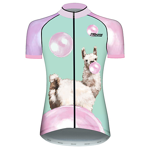 

21Grams Women's Short Sleeve Cycling Jersey PinkGreen Animal Balloon Alpaca Bike Jersey Top Mountain Bike MTB Road Bike Cycling UV Resistant Breathable Quick Dry Sports Clothing Apparel / Stretchy