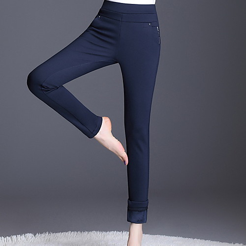 

Women's Basic Legging - Solid Colored, Print Mid Waist Wine Black Navy Blue XS S M