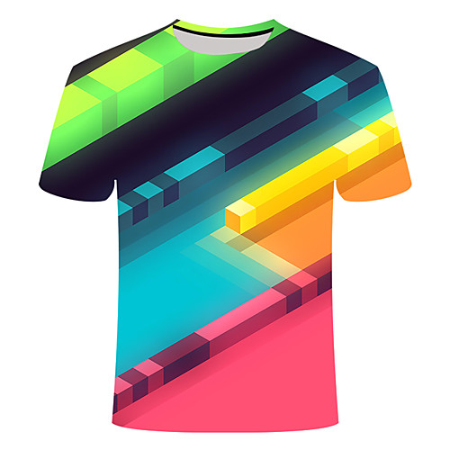 

Men's Daily Going out Basic T-shirt - Color Block / 3D / Abstract Print Rainbow