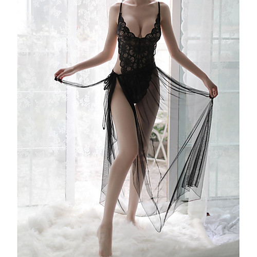

Women's Lace / Backless / Mesh Suits / Bodysuits Nightwear Jacquard / Solid Colored Black One-Size