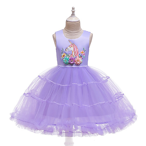 

Unicorn Dress Flower Girl Dress Girls' Movie Cosplay A-Line Slip Cosplay Purple / Pink / Light Blue Dress Halloween Carnival Masquerade Tulle Polyester