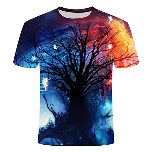 

Men's Daily Going out Basic T-shirt - Galaxy / 3D / Scenery Print Navy Blue