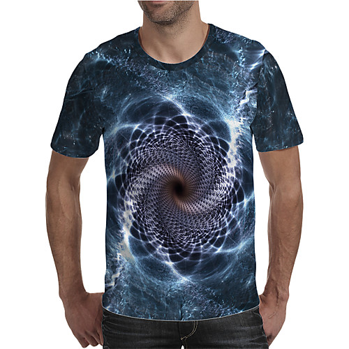 

Men's Holiday Going out Street chic / Exaggerated T-shirt - Geometric / Color Block / 3D Print Rainbow