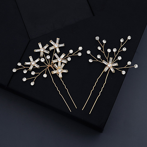 

Women's Hair Sticks For Wedding Anniversary Gift Formal Rhinestone Alloy Golden 2pcs