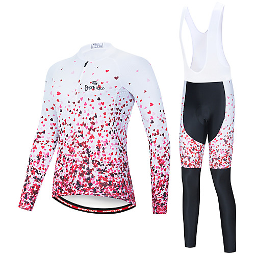 

EVERVOLVE Women's Long Sleeve Cycling Jersey with Bib Tights PinkWhite Pink / Black Heart Geometic Bike Clothing Suit Thermal / Warm Breathable 3D Pad Quick Dry Sweat-wicking Sports Solid Color