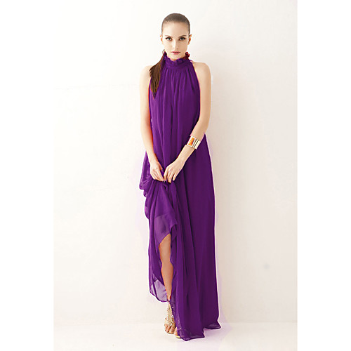 

A-Line High Neck Floor Length Chiffon Empire / Purple Holiday / Formal Evening Dress with Sash / Ribbon / Bow(s) 2020