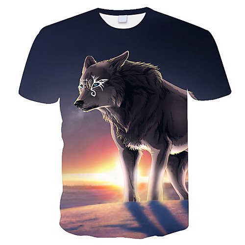 

Men's Daily Holiday Street chic / Exaggerated T-shirt - 3D / Tie Dye / Animal Wolf, Print Rainbow