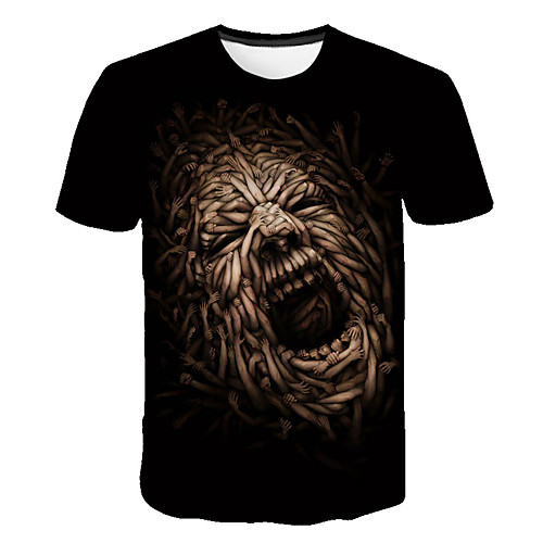 

Men's Daily Sports Street chic / Exaggerated T-shirt - 3D / Abstract / Skull Print Black