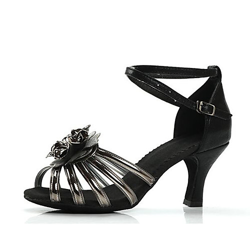 

Women's Latin Shoes Synthetics Cross Strap Heel Flower Cuban Heel Customizable Dance Shoes Black / Gold / Silver
