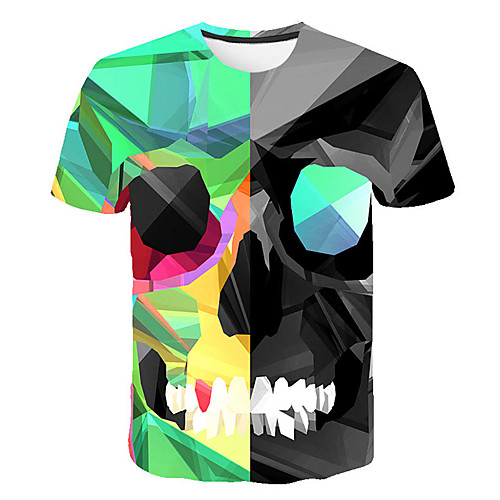 

Men's Daily Sports Street chic / Exaggerated T-shirt - Color Block / 3D / Skull Print Rainbow