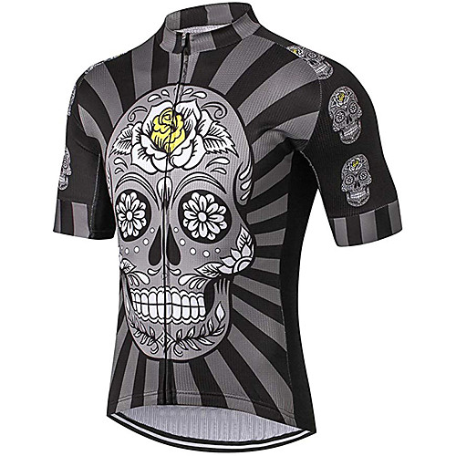 

21Grams Men's Short Sleeve Cycling Jersey 100% Polyester Grey Skull Floral Botanical Bike Jersey Top Mountain Bike MTB Road Bike Cycling UV Resistant Breathable Quick Dry Sports Clothing Apparel