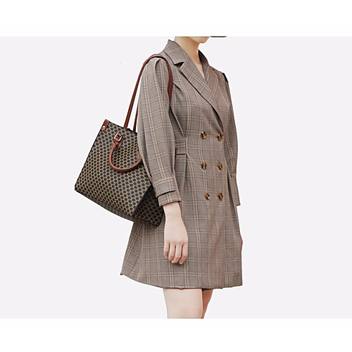 

Women's PU Top Handle Bag Striped Brown