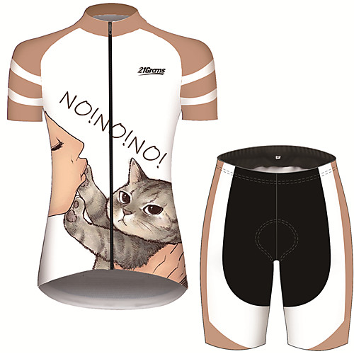

21Grams Women's Short Sleeve Cycling Jersey with Shorts Black / White Cat Animal Bike Clothing Suit Breathable 3D Pad Quick Dry Ultraviolet Resistant Sweat-wicking Sports Cat Mountain Bike MTB Road