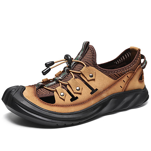 

Men's Leather / Cowhide Spring & Summer Casual Sandals Walking Shoes Breathable Light Brown / Black