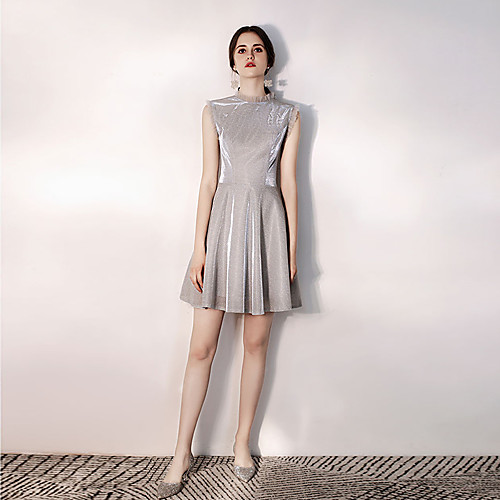 

A-Line High Neck Short / Mini Sequined Sparkle / Grey Party Wear / Cocktail Party Dress with Sequin 2020