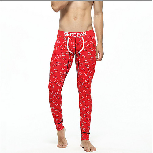 

Compression Gym Men's Normal Cotton Sexy Long Johns Geometric Mid Waist