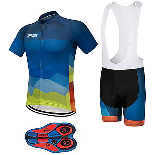 

21Grams Men's Short Sleeve Cycling Jersey with Bib Shorts Black / Blue Bike Clothing Suit UV Resistant Breathable 3D Pad Quick Dry Sweat-wicking Sports Lines / Waves Mountain Bike MTB Road Bike