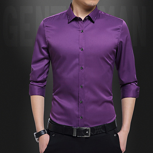 

Men's Daily Work Business / Basic Shirt - Tie Dye / Solid Colored Black / White / Blue Wine