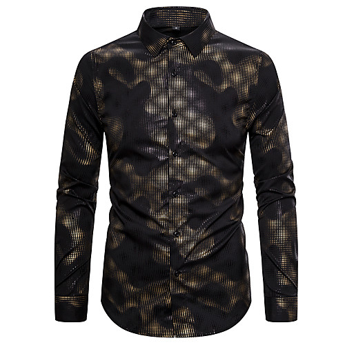 

Men's Going out Club Vintage / Rock Shirt - Geometric Black & White Black