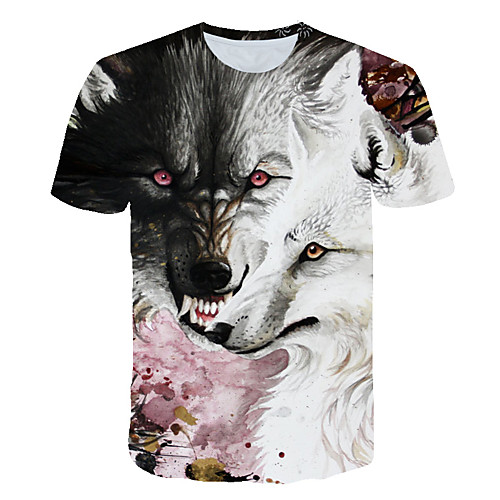 

Men's Daily Going out Basic T-shirt - 3D / Animal Wolf, Print Black