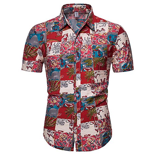 

Men's Daily Going out Basic / Exaggerated T-shirt - Floral / 3D Red