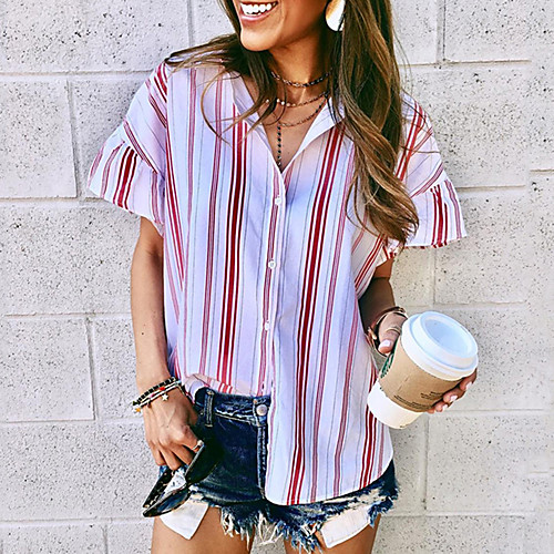 

Women's Daily Shirt - Striped Blushing Pink