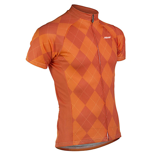 

21Grams Men's Short Sleeve Cycling Jersey Red Grey Orange Plaid / Checkered Bike Jersey Top Mountain Bike MTB Road Bike Cycling UV Resistant Breathable Quick Dry Sports Clothing Apparel / Stretchy