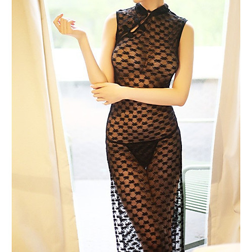 

Women's Lace / Mesh Uniforms & Cheongsams Nightwear Jacquard / Solid Colored Black One-Size