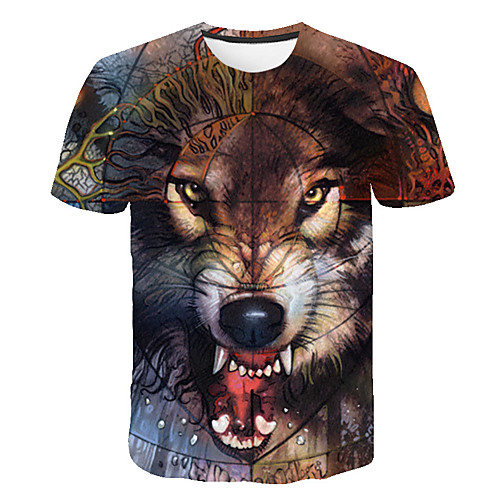 

Men's Daily Going out Basic T-shirt - 3D / Animal Wolf, Print Light Brown