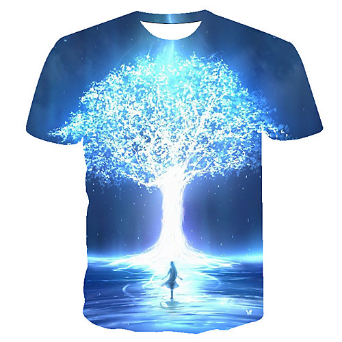 

Men's Daily Going out Basic T-shirt - Geometric / 3D / Graphic Print Blue