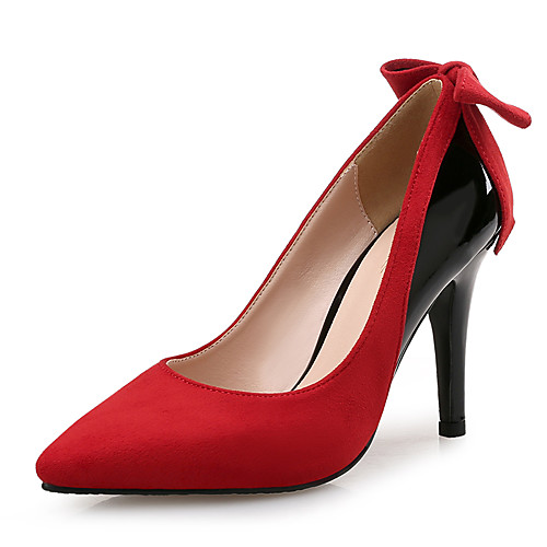 

Women's Heels Stiletto Heel Pointed Toe Bowknot Suede / Patent Leather Classic / Minimalism Spring & Summer Almond / Red / Color Block