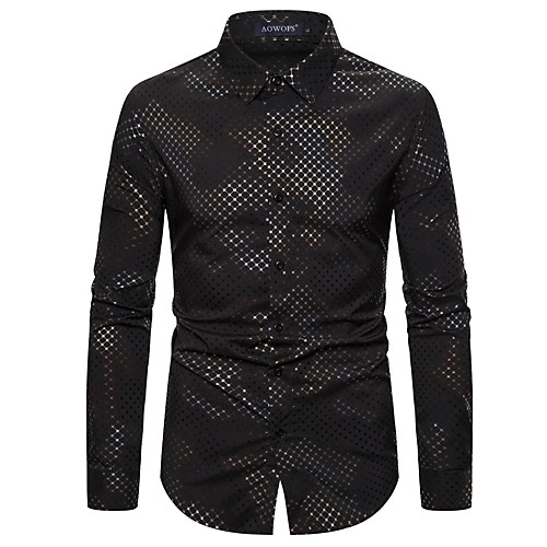 

Men's Going out Club Vintage / Rock Shirt - Geometric Black & White Black