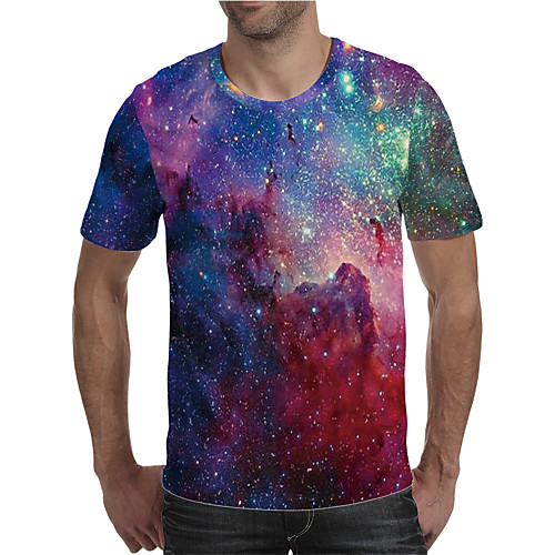 

Men's Holiday Going out Street chic / Exaggerated T-shirt - Geometric / Color Block / 3D Print Rainbow